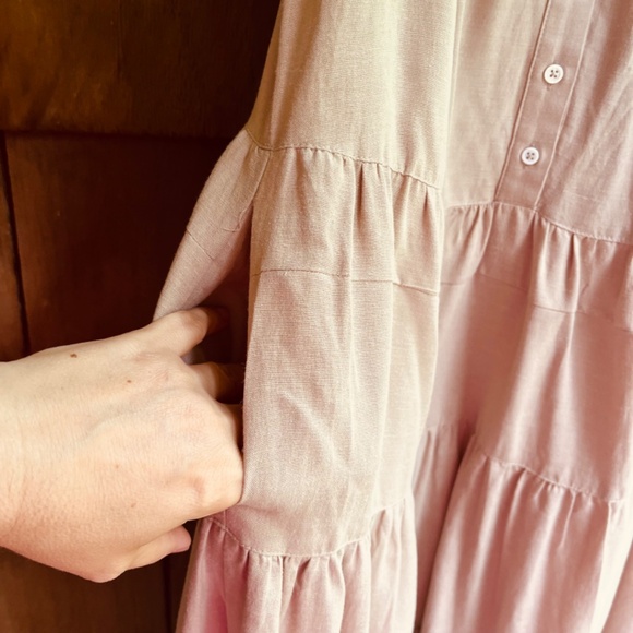 Elie Tahari Tiered Linen-Blend Midi Dress Baige Sundress Size M - Picture 15 of 16